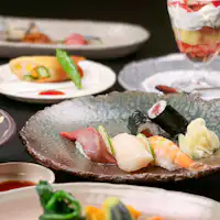 #ตัวอย่างอาหารเย็น คอร์สเต็มรูปแบบผสมผสานญี่ปุ่นและตะวันตก