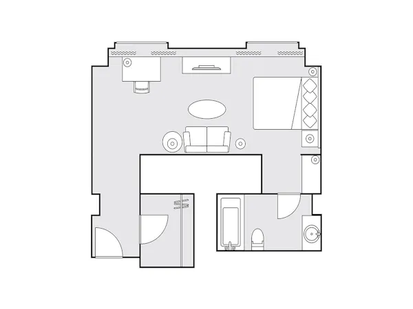 デラックスダブル43平米 間取り図