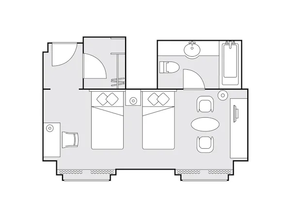 デラックスツイン 36平米 間取り図