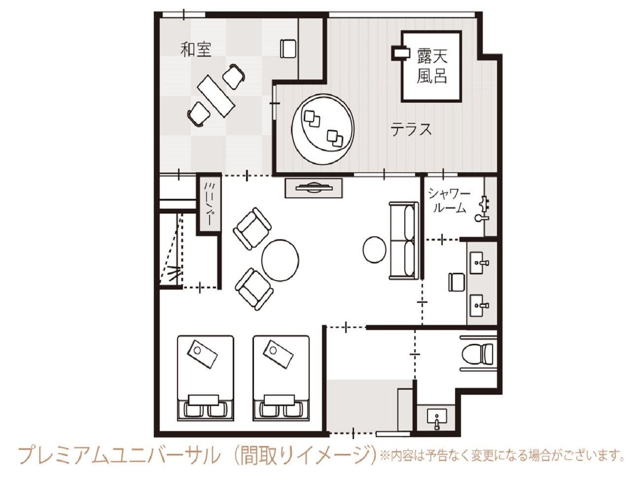 箱根湯本【はつはな】プレミアムユニバーサルtype（最大４名・67.8平米）間取り図