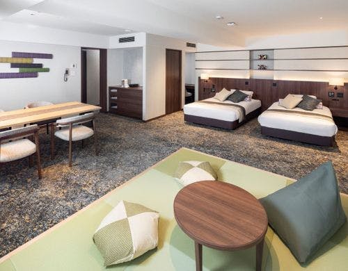 温泉とセルフロウリュウ式サウナ付の和洋室