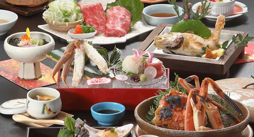 【冬P】贅沢三大味覚!県産活松葉蟹半丁×のどぐろ×鳥取和牛が織りなす饗宴「山陰冬の3大グルメ会席」