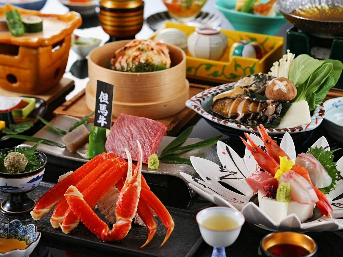 【早期予約45日前でお得】【茹で蟹1/2匹・蟹グラタン・但馬牛・鮑しゃぶ・蟹御飯】潮騒の膳2026