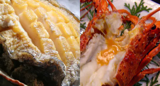 冨久家人気No1「多良冨久膳」伊勢海老ボイル&鮑ステーキ