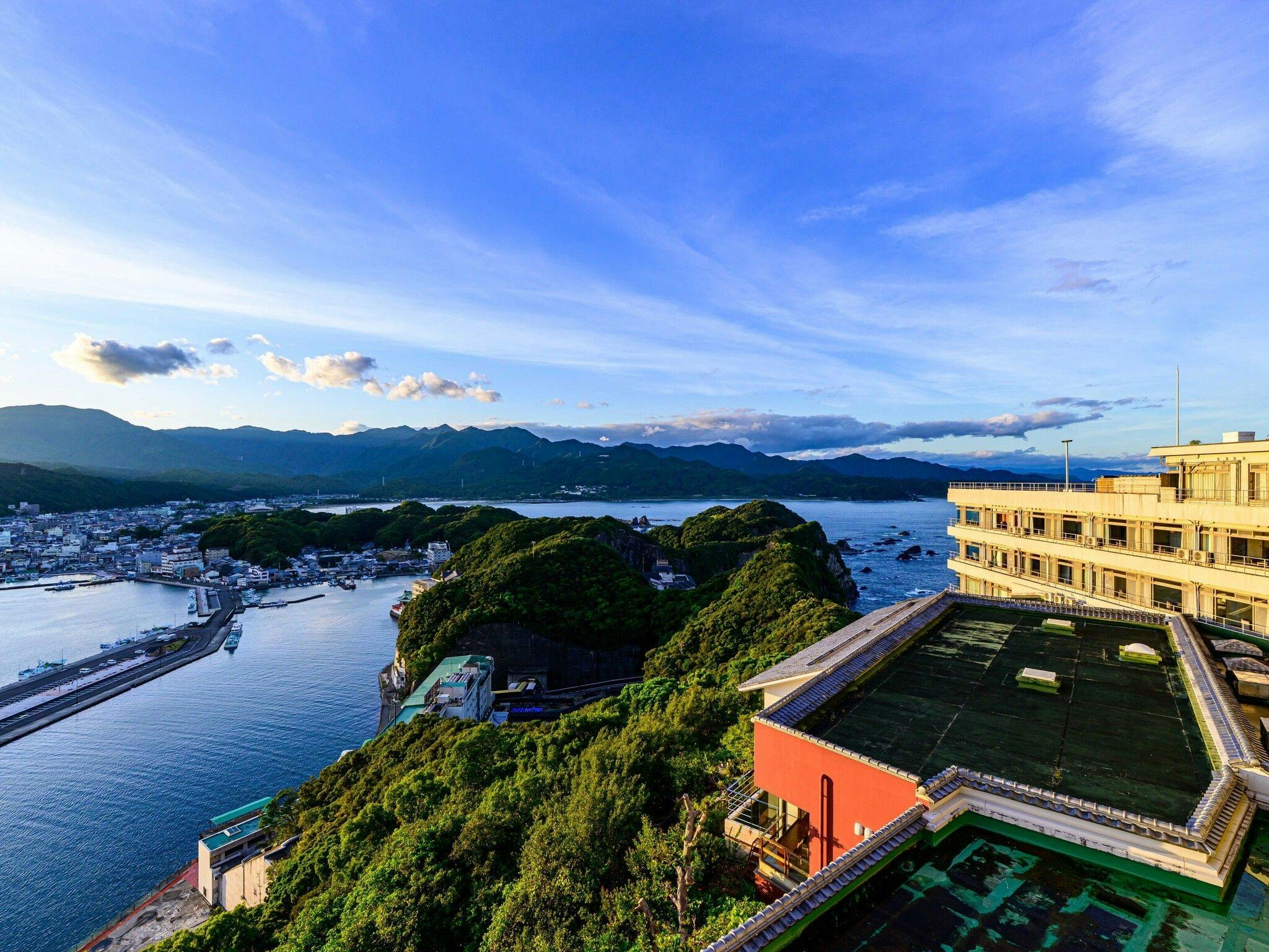 View of Katsuura Bay and the Pacific Ocean from "Yamagami-kan"