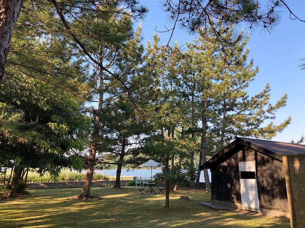 ヘロンの庭の久美浜湾に近い松林で朝食を