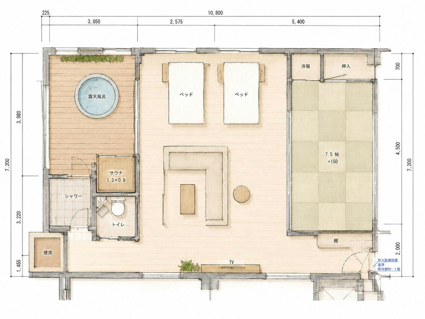 2F Japanese-Western Style Room with Sauna