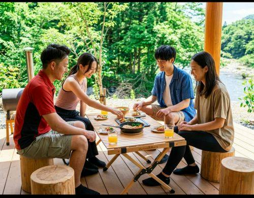 自然の風と川の音を感じるお食事