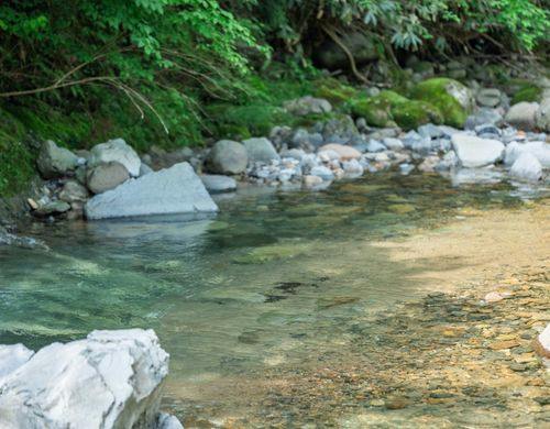 サウナの後は目の前の川、天然の水風呂へ