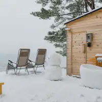 冬のテラスとサウナ