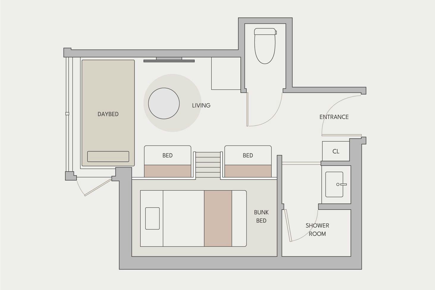 スリーベッドバンクルーム間取り図