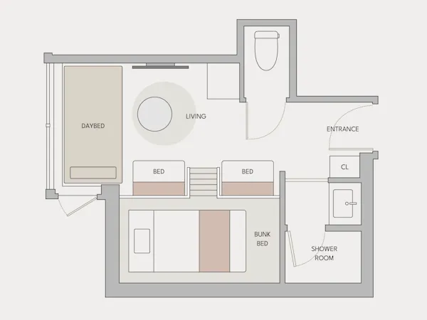 スリーベッドバンクルーム間取り図