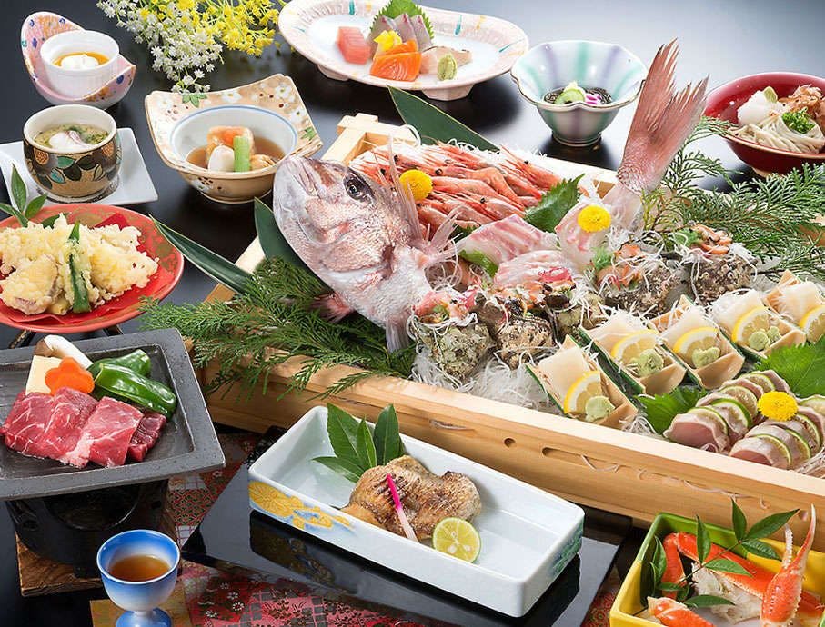 เพลิดเพลินกับอาหารทะเลเอจิเซ็นตามฤดูกาลอย่างหรูหรา (ตัวอย่างอาหาร)