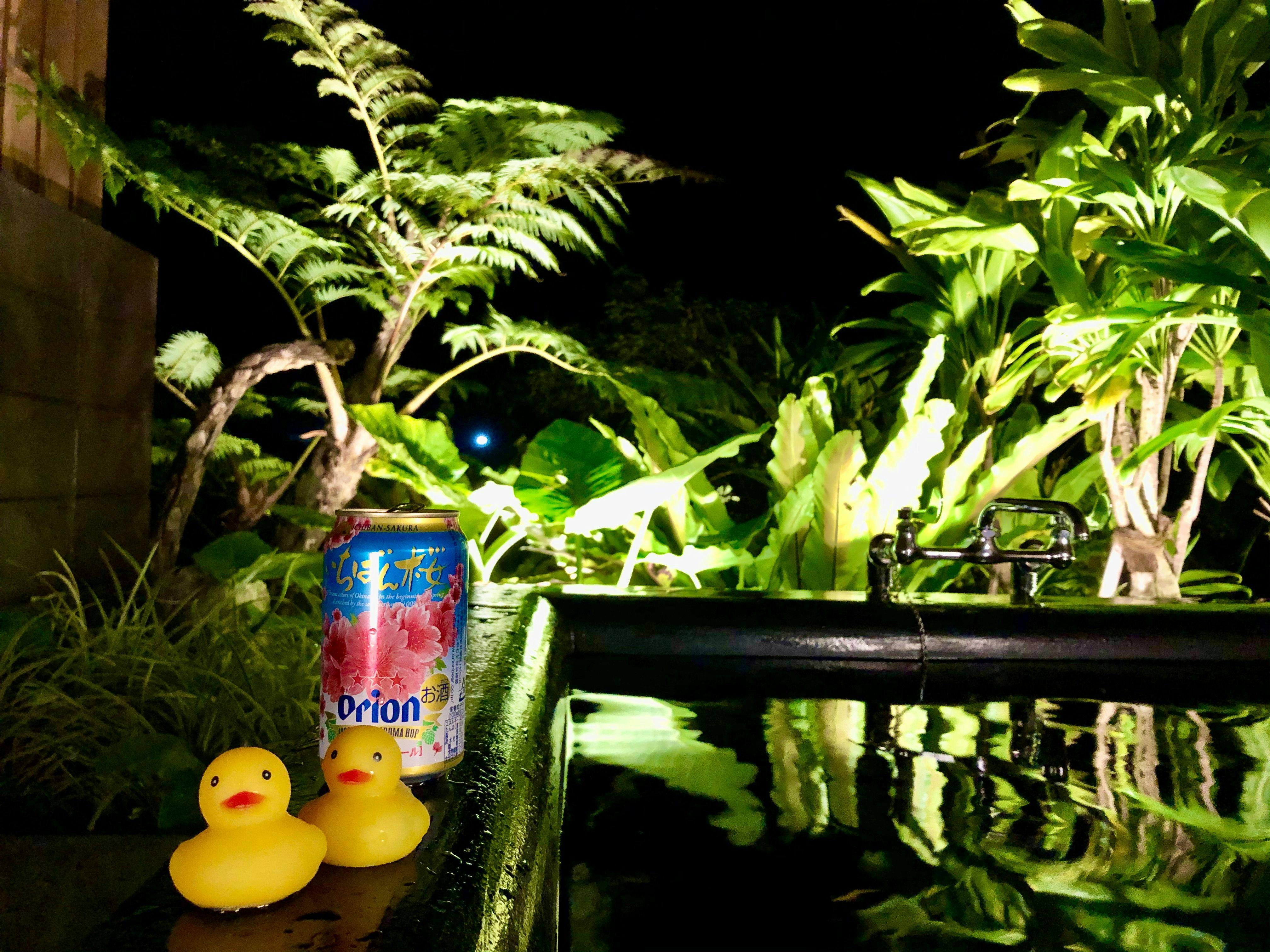 อ่างอาบน้ำกลางแจ้งในตอนกลางคืน