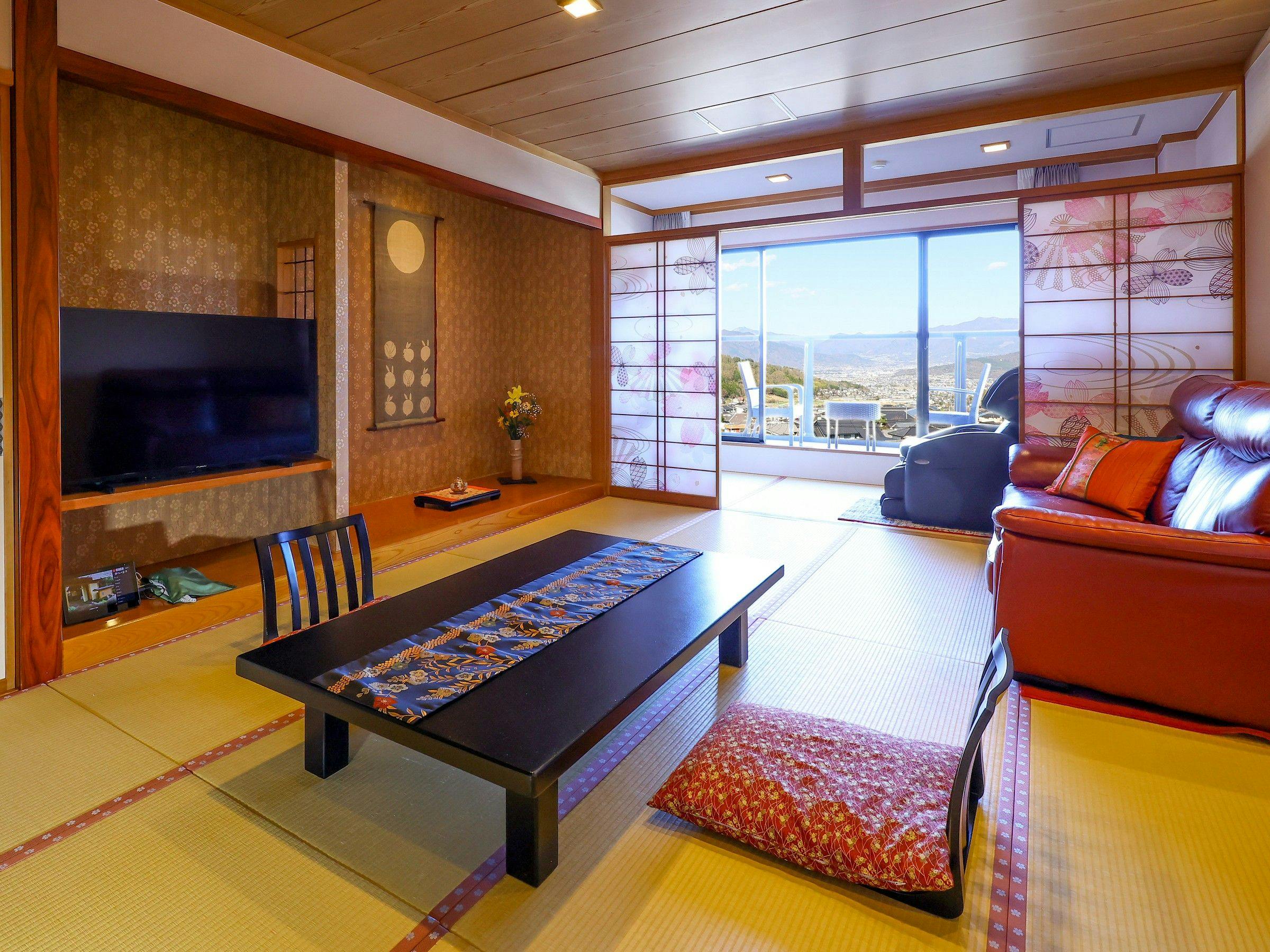 ห้องพิเศษพร้อมอ่างอาบน้ำกลางแจ้ง 12 เสื่อทาทามิ + เตียงคู่