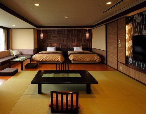 ツインベッド+畳部分のワンルームタイプ