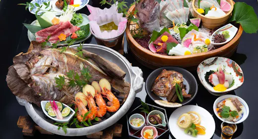【料理長イチオシ!】鳴門鯛の宝楽焼・鯛の荒焚き・阿波牛が味わえる!鯛三昧会席