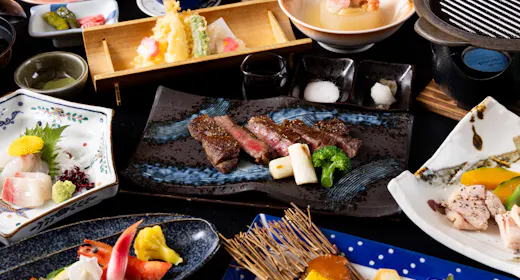 【特選黒毛和牛|但馬牛ステーキ】肉本来の甘みと深いコクを愉しむ&活きの良い海の幸も堪能|一泊二食