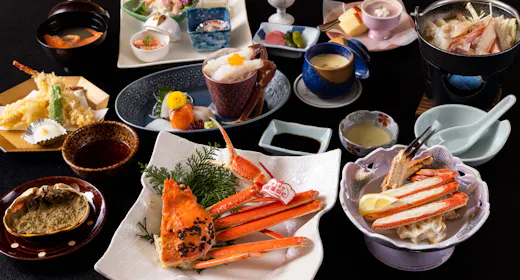 【1.5杯分|松葉ガニ美味尽くし】冬の味覚の極み ブランド松葉ガニ満喫<松葉ガニ至福の旅>|一泊二食