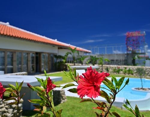 鮮やかな花々が迎えるリゾート施設