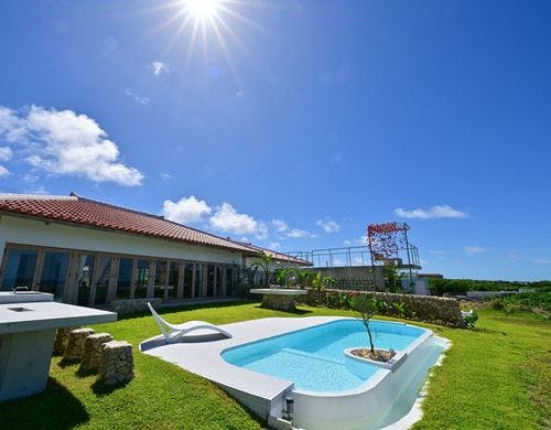 日中の庭とプール