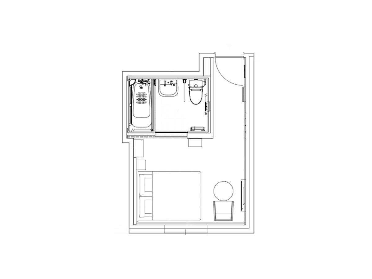 【グリッズプレミアムホテル小樽】ユニバーサルダブル（最大２名・20平米）の見取り図