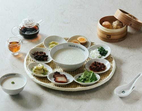 朝食｜特製中華粥／副菜／杏仁豆腐／中国茶