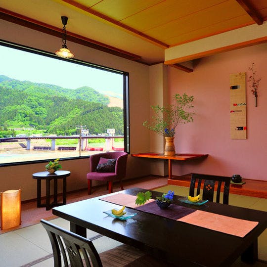 ゆらりゆら 水鳥の宿 さきはな 美味会席 北越後パイオニアポーク陶板焼きをメインに季節を彩る新潟の美味10品を堪能 新客室 遊羽 叶 Kanae 川側10畳 広縁 禁煙 Yahoo トラベル