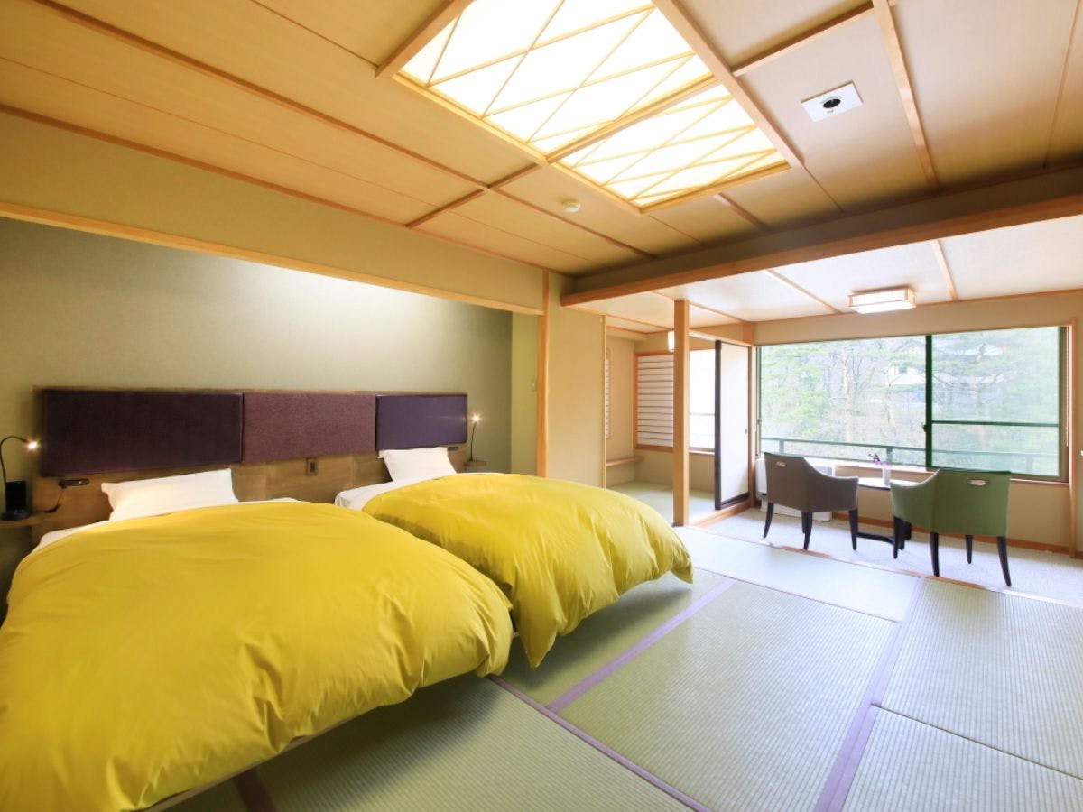 【ห้องคู่แบบญี่ปุ่น】เตียงเซมิ-ดับเบิลที่สะดวกสบาย