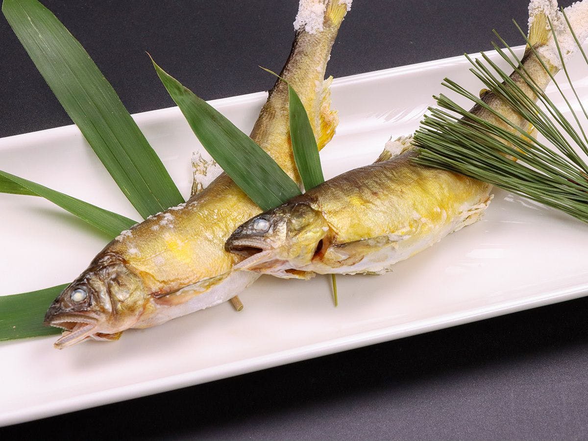 #ภาพตัวอย่างอาหารเย็น แม่น้ำคุจิ ปลาอายุย่างเกลือ *สำหรับ 2 ท่าน