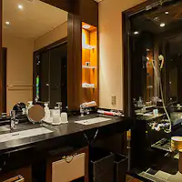 客室洗面台とシャワーコーナー