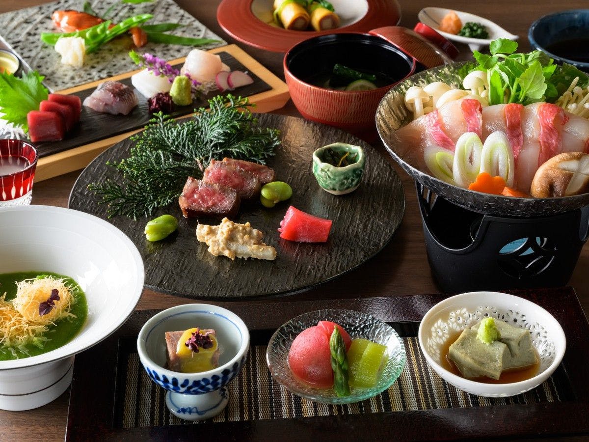 金目鯛しゃぶしゃぶ、お造り盛り合わせ