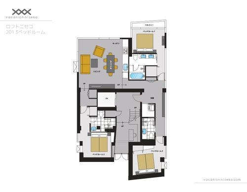 フロアプラン201　3ベッドルーム