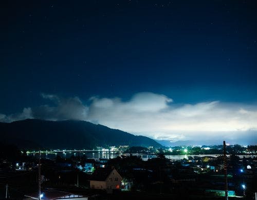 デッキから見た夜の河口湖