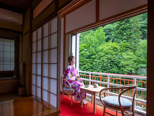 從一樓的客房可以看到眼前的龍泉寺。