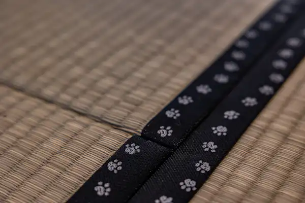 รอยเท้าน่ารักของแมวบนเสื่อทาทามิ