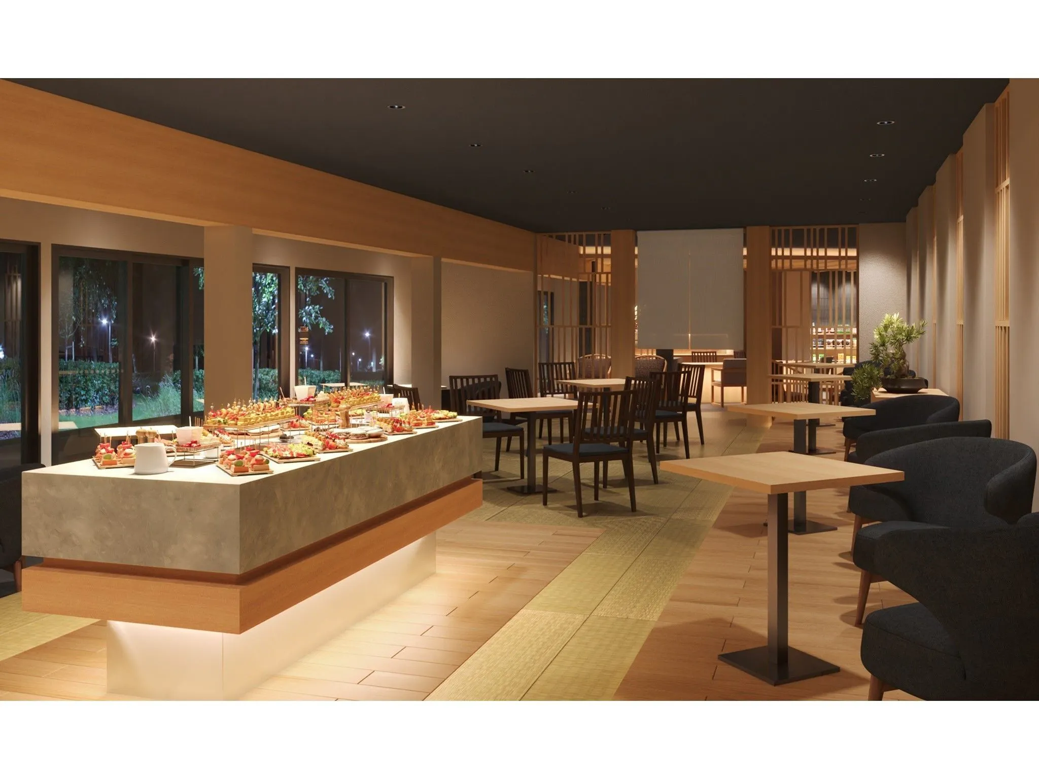 ภาพจำลองการปรับปรุงพื้นที่เลานจ์ของที่พัก “Oyado Satsuki”