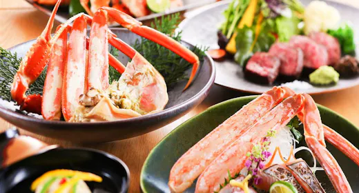 さんぽう西村屋本店 特撰「活松葉蟹と但馬牛炭火焼」雪松コース