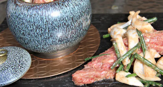 美庵「網焼き」:1日3卓限定・信州牛と海鮮食材、特製壺漬け信州牛付コース