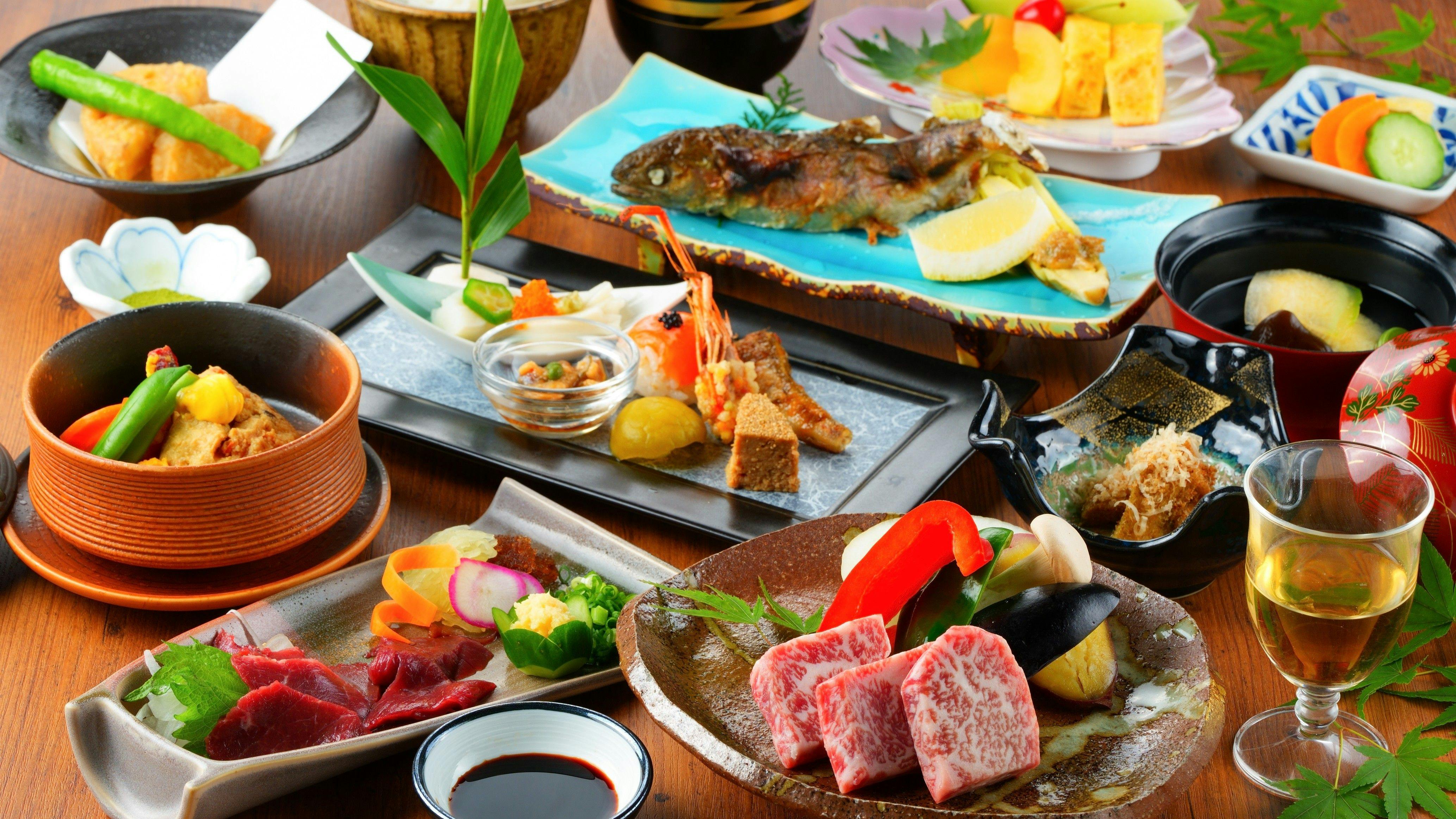 黒毛和牛の網焼きがメインの会席料理／一例