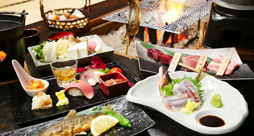 【鮎づくし】天然白山ひめ鮎を堪能!塩焼き・刺身・鮎ごはんズラリ炉端焼きプラン【1泊2食付】