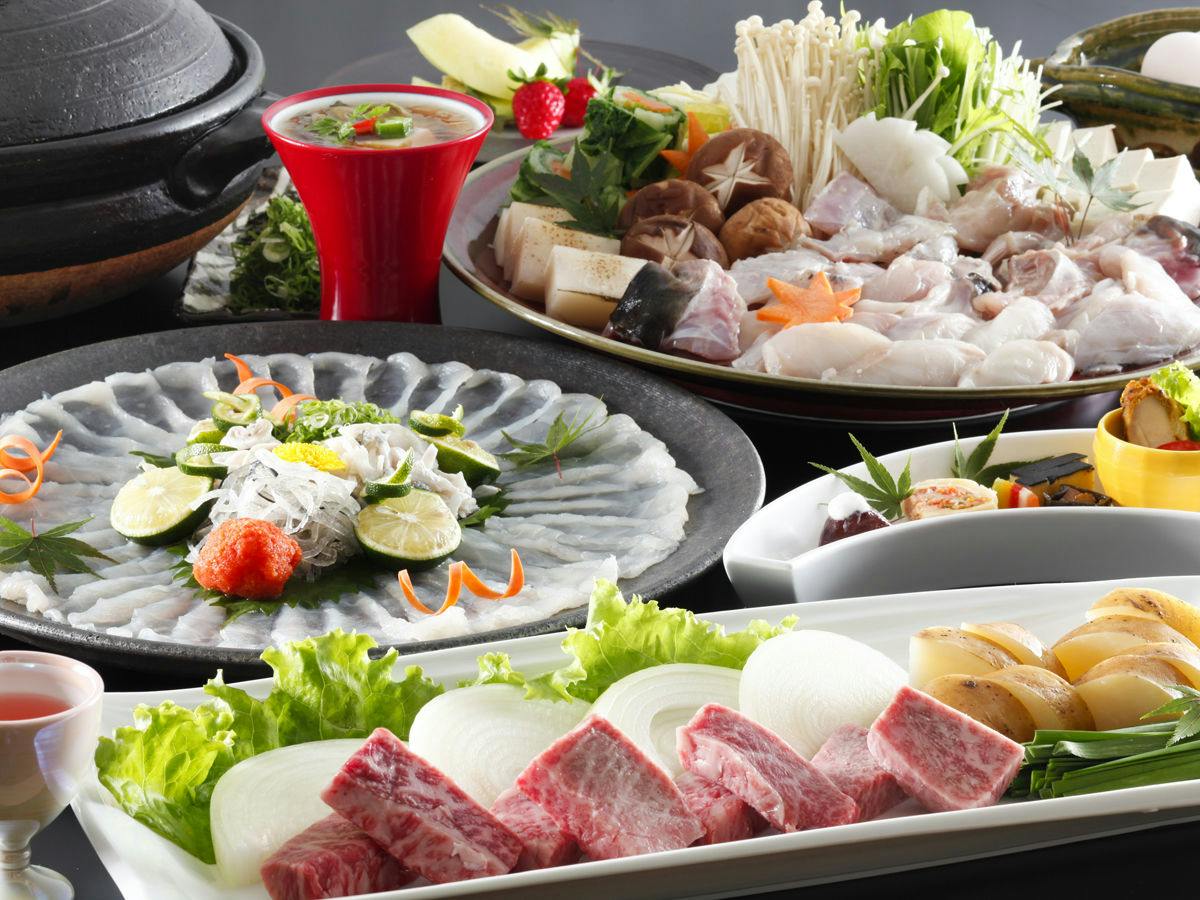 【てっさ・てっちり】淡路3年とらふぐと淡路牛を贅沢に！「淡路島2大ブランド食べ比べプラン」【食事処】