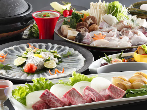 【てっさ・てっちり】淡路3年とらふぐと淡路牛を贅沢に!「淡路島2大ブランド食べ比べプラン」【食事処】
