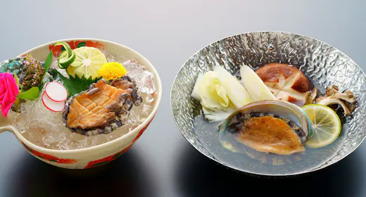 【アワビ丸ごと1個&佐賀産和牛】食べ方チョイス!選べるWメイン 特典:貸切1回無料【朝夕食事処】