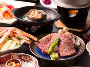 【最高級A5ランク！極上の「仙台牛」と「鮑（あわび）」の陶板焼プラン】