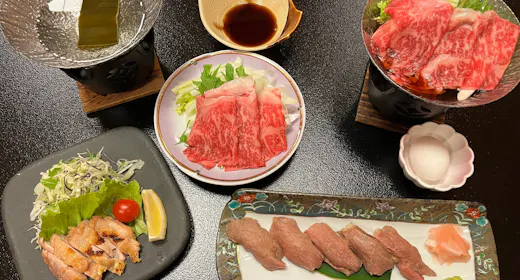 【選べる上州牛】お好きな1品を~控えめ会席+上州牛しゃぶしゃぶorすき焼きor炙り寿司~