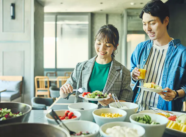 和風・洋風の無料朝食ビュッフェ