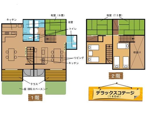 2LDK＋3LDK広々140平米デラックスコテージ