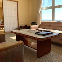 Kamar bergaya Jepang dengan ruang tamu di lantai 2