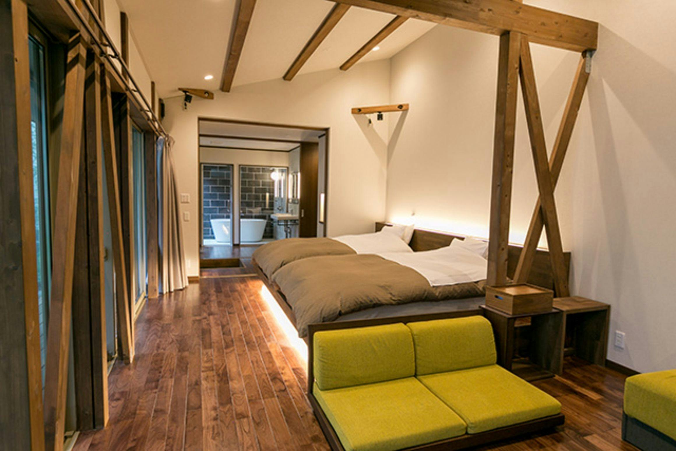 Cottage, living room, bed space, bathroom
